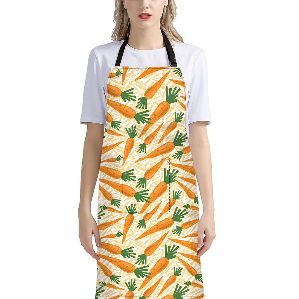 Orange Carrot Pattern Print Bib Apron With Pocket