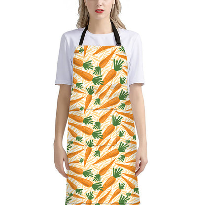 Orange Carrot Pattern Print Bib Apron With Pocket