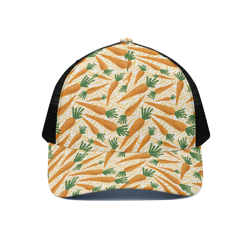 Orange Carrot Pattern Print Black Mesh Trucker Cap