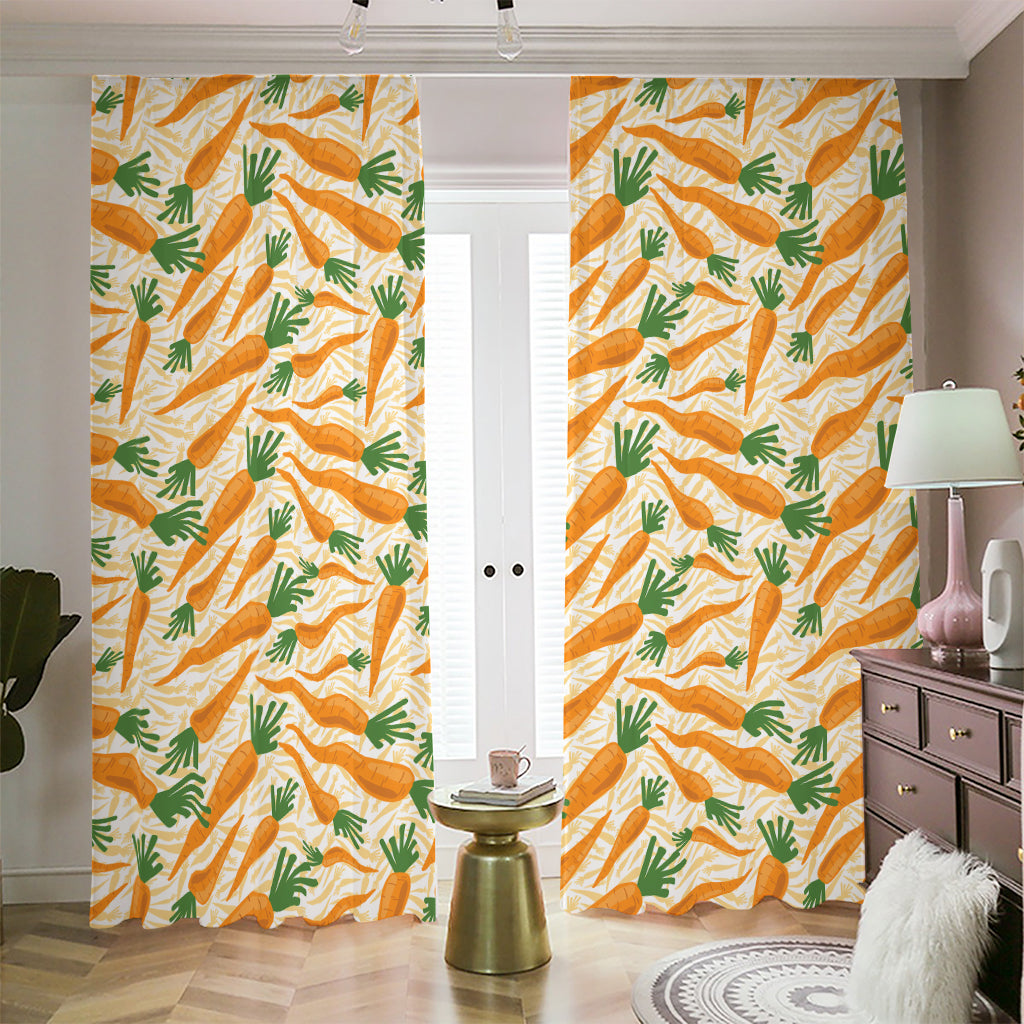 Orange Carrot Pattern Print Blackout Pencil Pleat Curtains