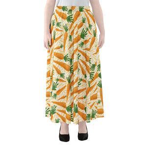 Orange Carrot Pattern Print Chiffon Maxi Skirt