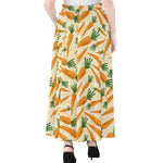 Orange Carrot Pattern Print Chiffon Maxi Skirt