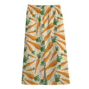 Orange Carrot Pattern Print Cotton Front Slit Maxi Skirt