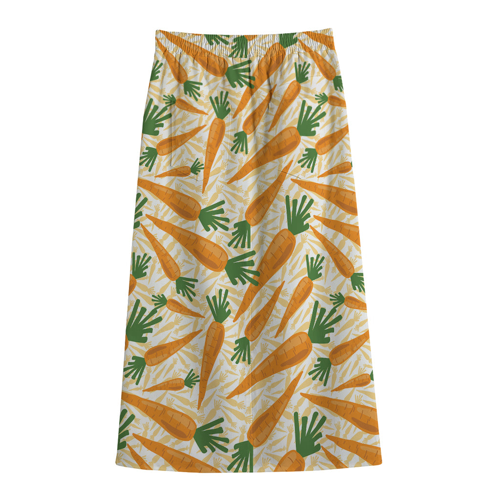 Orange Carrot Pattern Print Cotton Front Slit Maxi Skirt