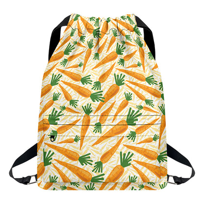 Orange Carrot Pattern Print Drawstring Backpack