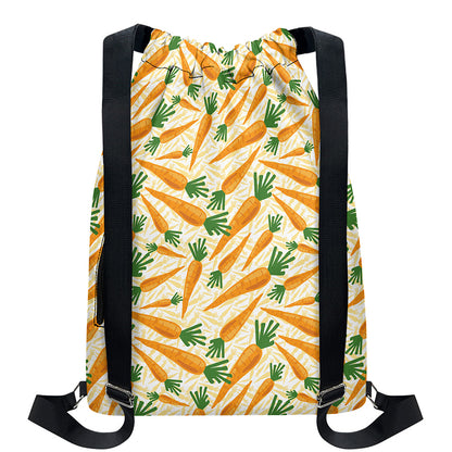 Orange Carrot Pattern Print Drawstring Backpack