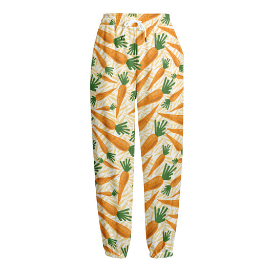 Orange Carrot Pattern Print Fleece Lined Knit Pants