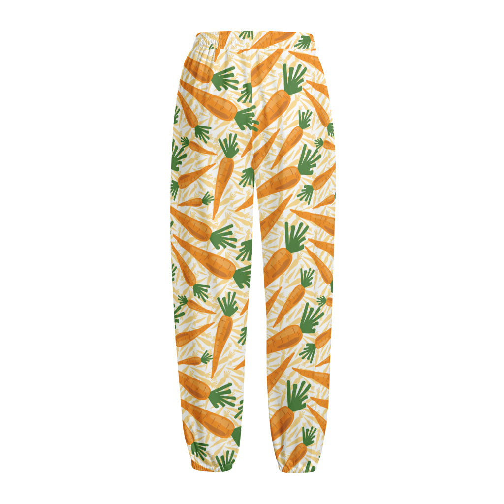 Orange Carrot Pattern Print Fleece Lined Knit Pants