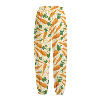 Orange Carrot Pattern Print Fleece Lined Knit Pants