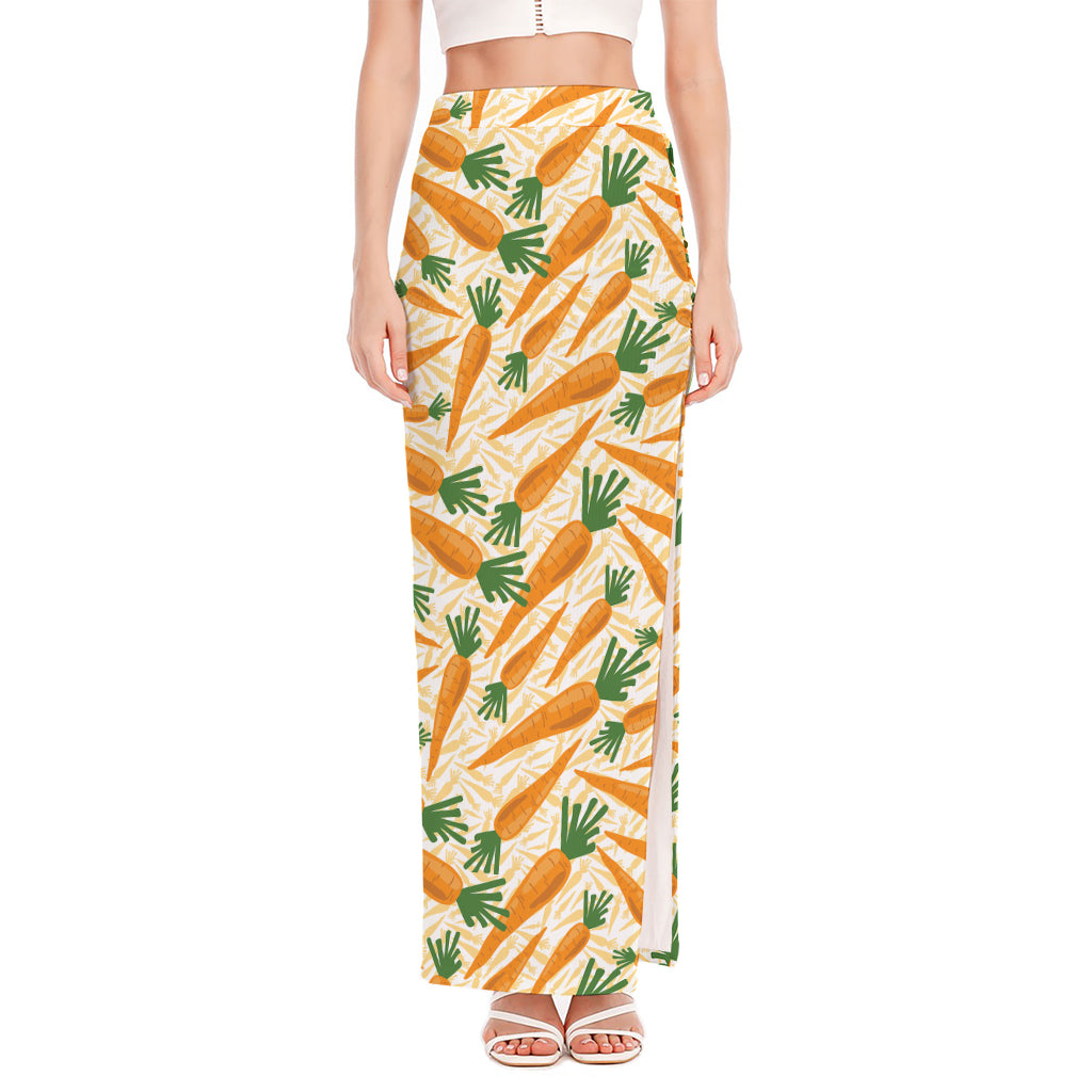 Orange Carrot Pattern Print High Slit Maxi Skirt