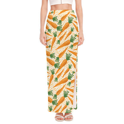 Orange Carrot Pattern Print High Slit Maxi Skirt