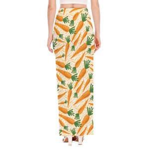 Orange Carrot Pattern Print High Slit Maxi Skirt