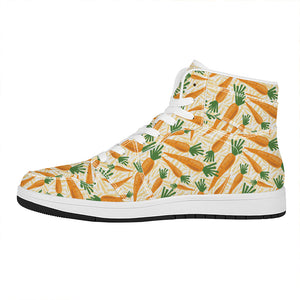 Orange Carrot Pattern Print High Top Leather Sneakers