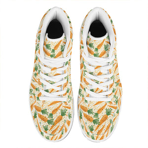 Orange Carrot Pattern Print High Top Leather Sneakers