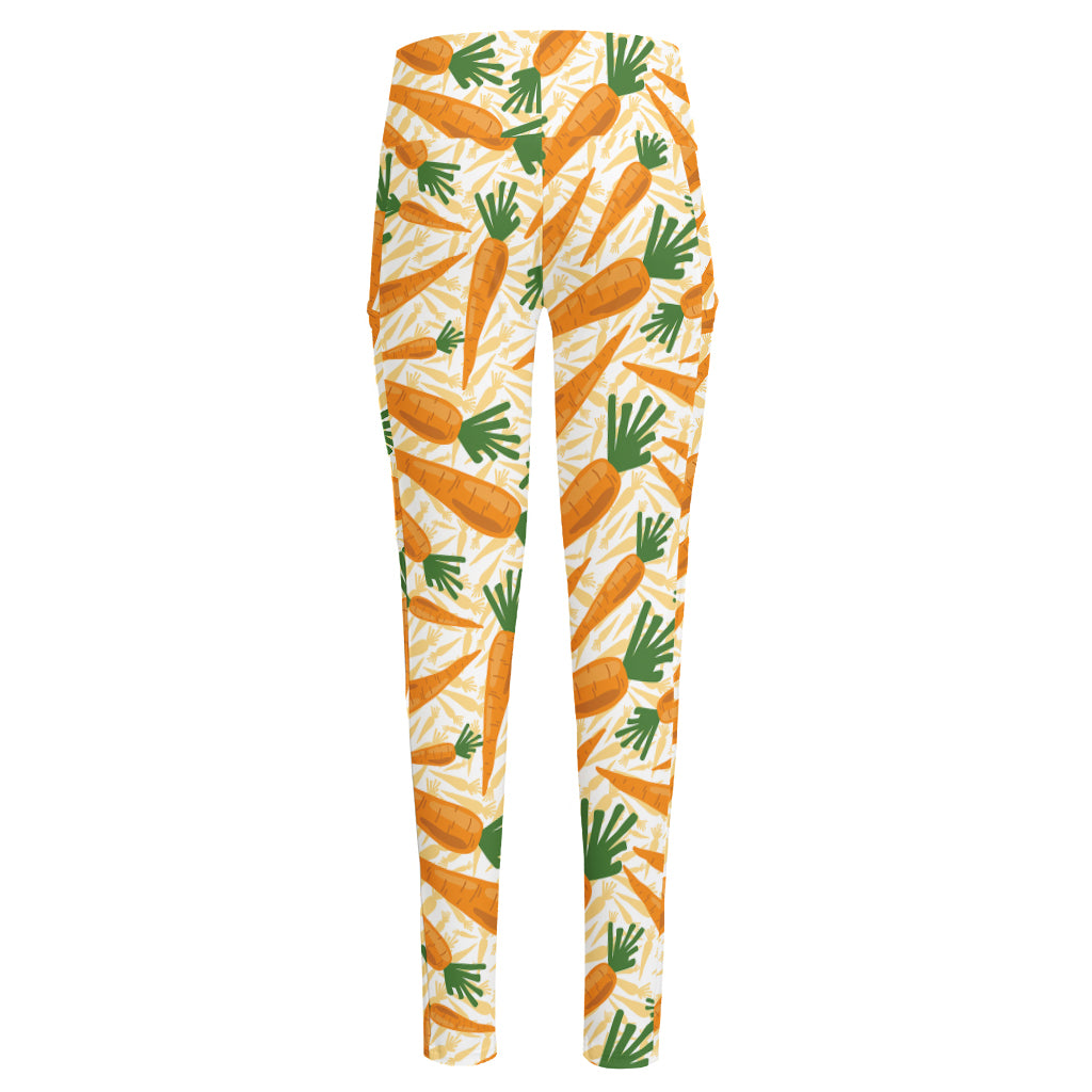 Orange Carrot Pattern Print High-Waisted Pocket Leggings