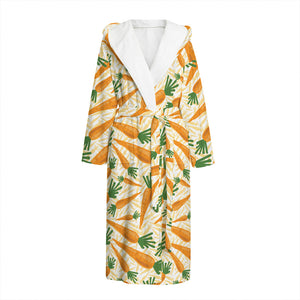 Orange Carrot Pattern Print Hooded Bathrobe