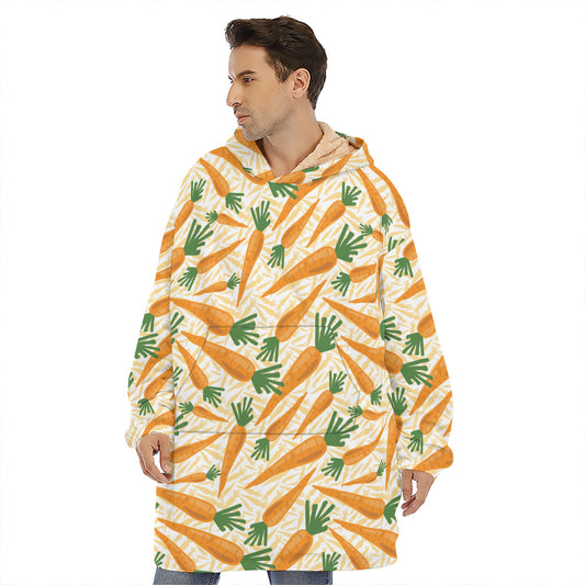 Orange Carrot Pattern Print Hoodie Blanket