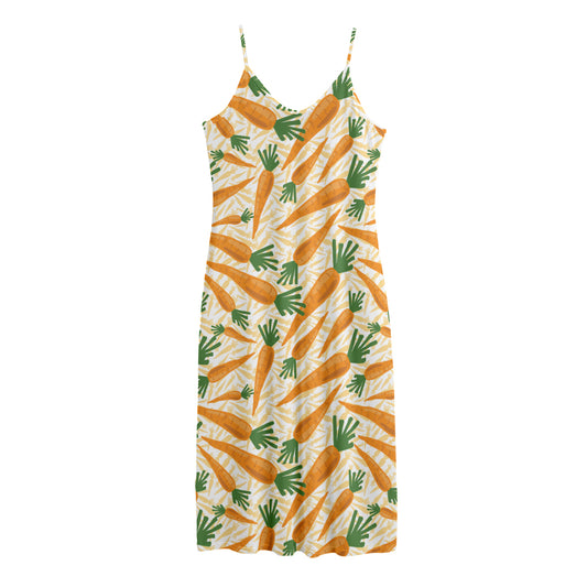 Orange Carrot Pattern Print Jersey Midi Cami Dress