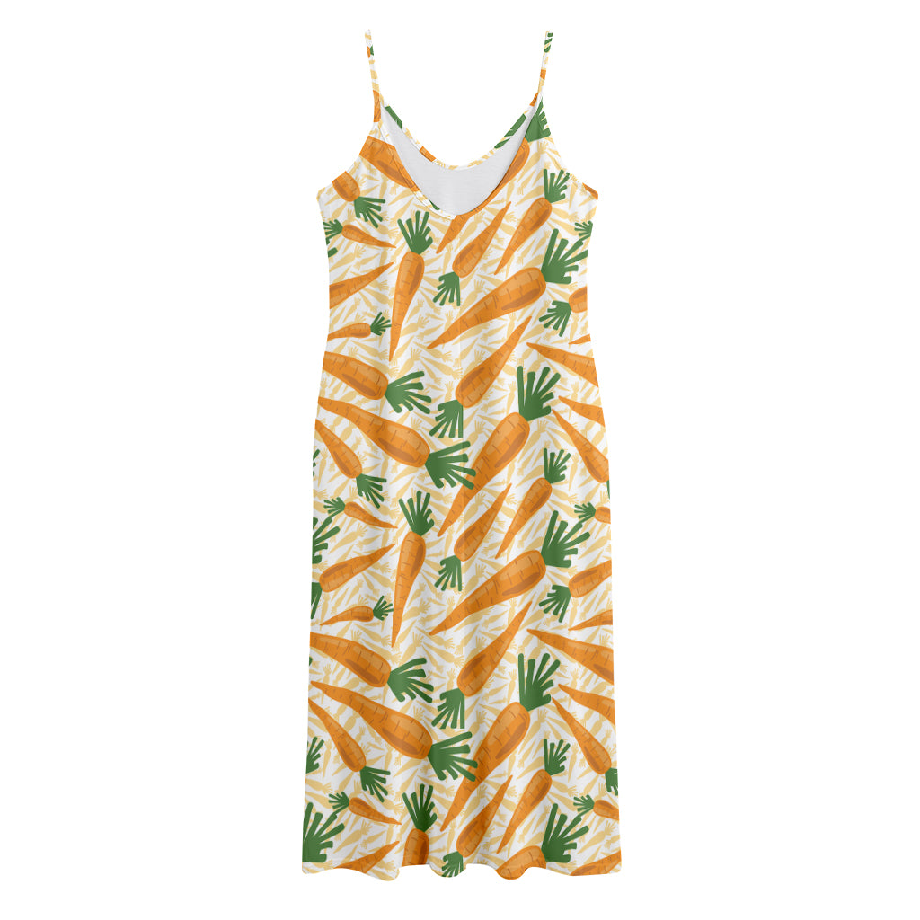 Orange Carrot Pattern Print Jersey Midi Cami Dress