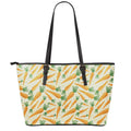 Orange Carrot Pattern Print Leather Tote Bag With Zipper
