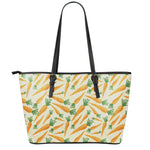 Orange Carrot Pattern Print Leather Tote Bag