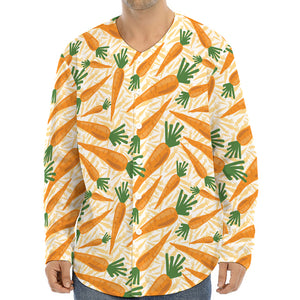 Orange Carrot Pattern Print Long Sleeve Baseball Jersey