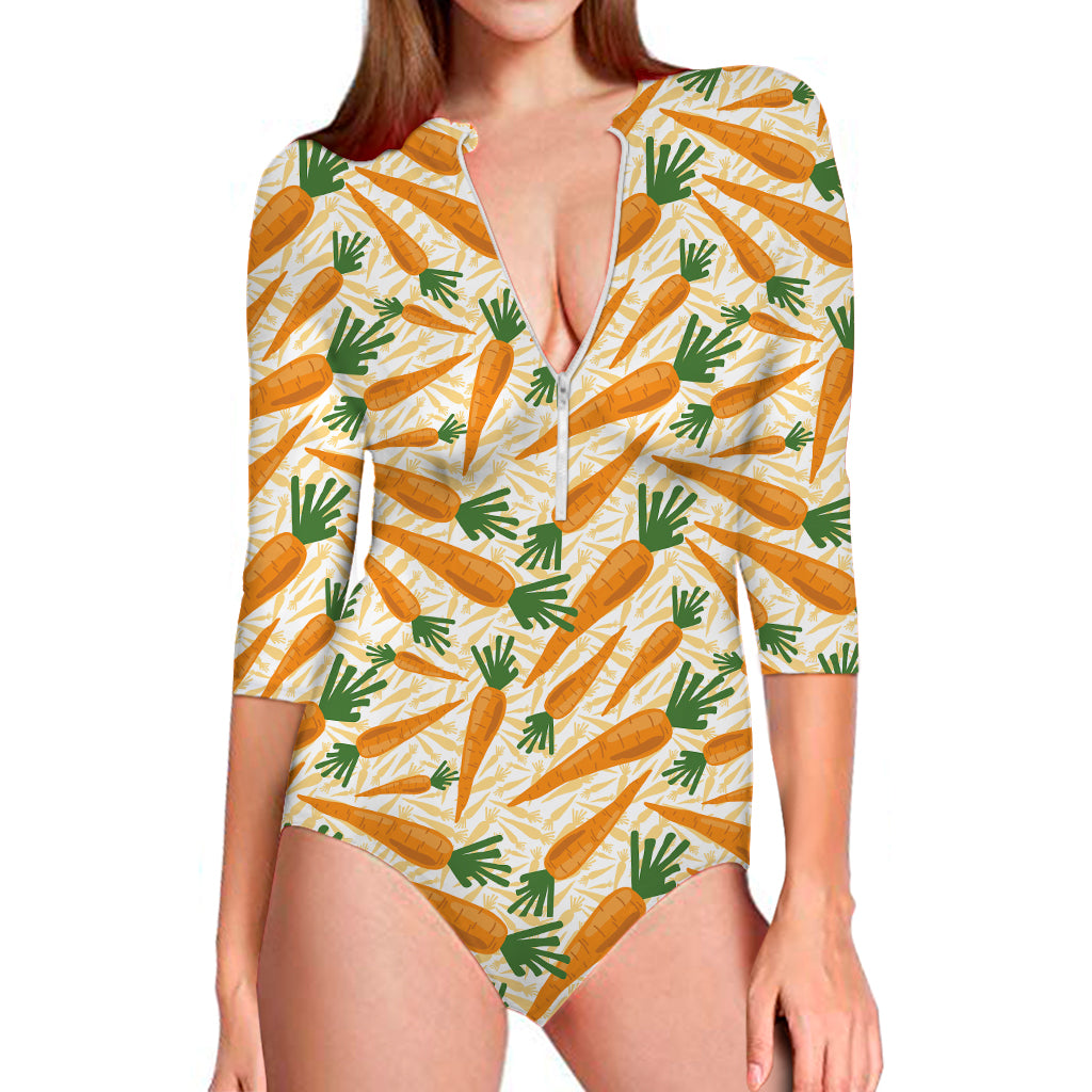 Orange Carrot Pattern Print Long Sleeve Swimsuit