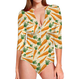 Orange Carrot Pattern Print Long Sleeve Swimsuit