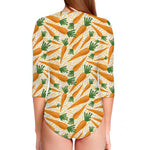 Orange Carrot Pattern Print Long Sleeve Swimsuit