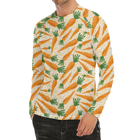 Orange Carrot Pattern Print Men's Long Sleeve Rash Guard
