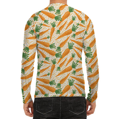 Orange Carrot Pattern Print Men's Long Sleeve Rash Guard