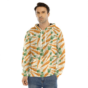 Orange Carrot Pattern Print Men's Velvet Pullover Hoodie