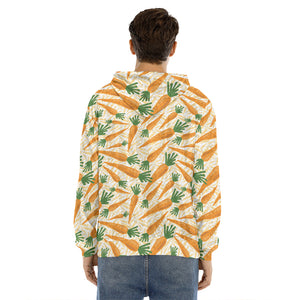 Orange Carrot Pattern Print Men's Velvet Pullover Hoodie