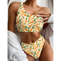Orange Carrot Pattern Print One Shoulder Bikini Set