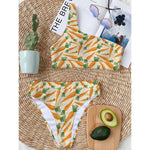 Orange Carrot Pattern Print One Shoulder Bikini Top