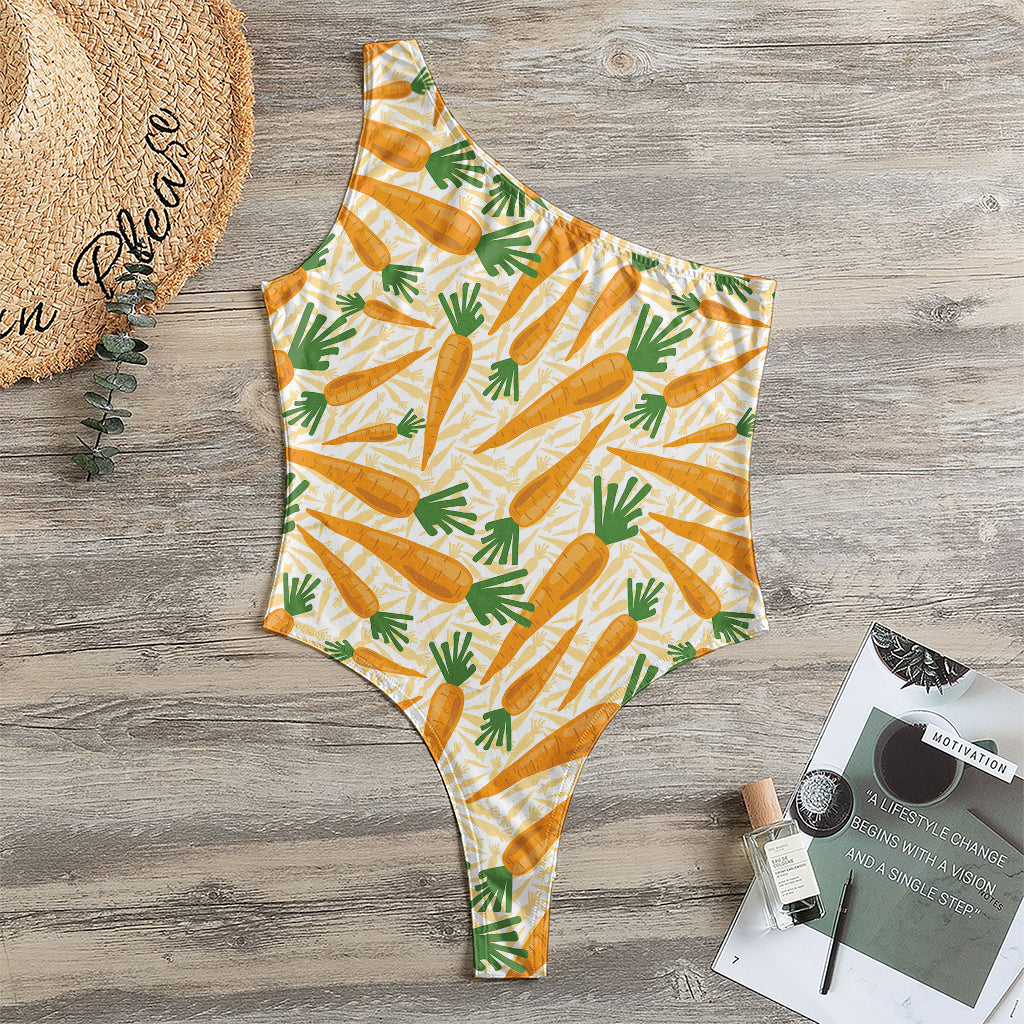 Orange Carrot Pattern Print One Shoulder Bodysuit
