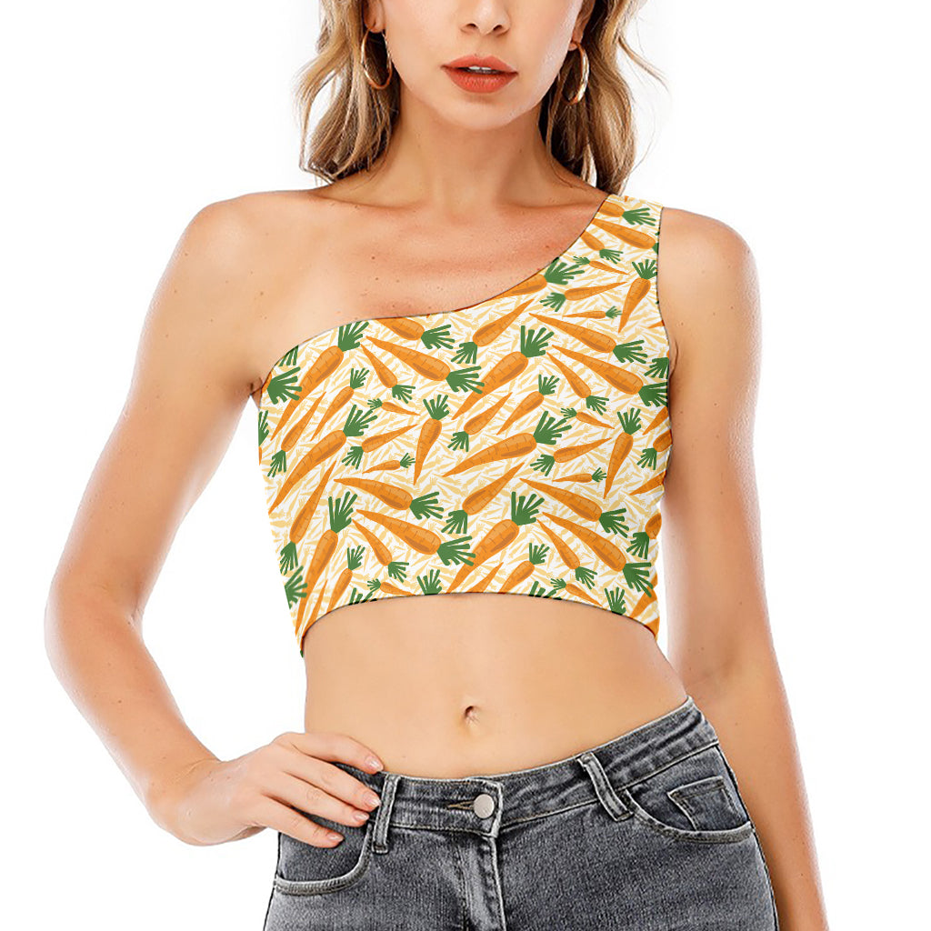 Orange Carrot Pattern Print One Shoulder Crop Top