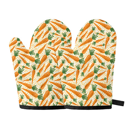Orange Carrot Pattern Print Oven Mitts