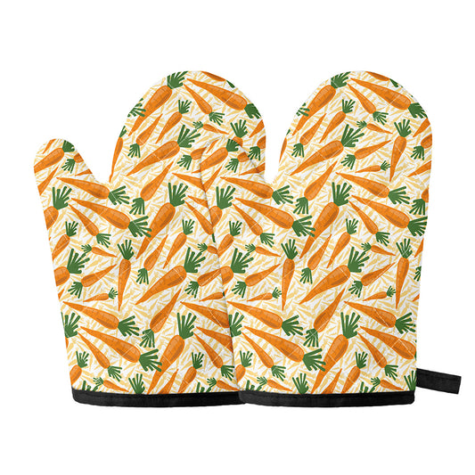 Orange Carrot Pattern Print Oven Mitts