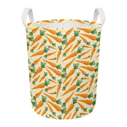 Orange Carrot Pattern Print Round Laundry Basket