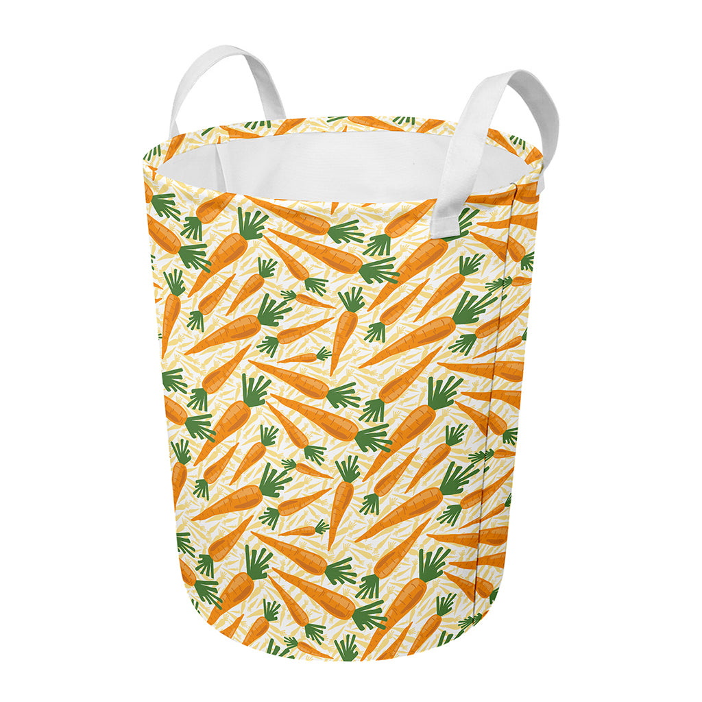 Orange Carrot Pattern Print Round Laundry Basket