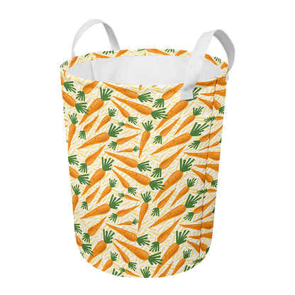 Orange Carrot Pattern Print Round Laundry Basket