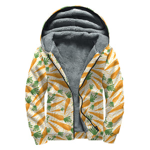 Orange Carrot Pattern Print Sherpa Lined Zip Up Hoodie