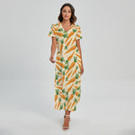 Orange Carrot Pattern Print Short Sleeve Maxi Dress