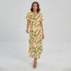 Orange Carrot Pattern Print Short Sleeve Maxi Dress