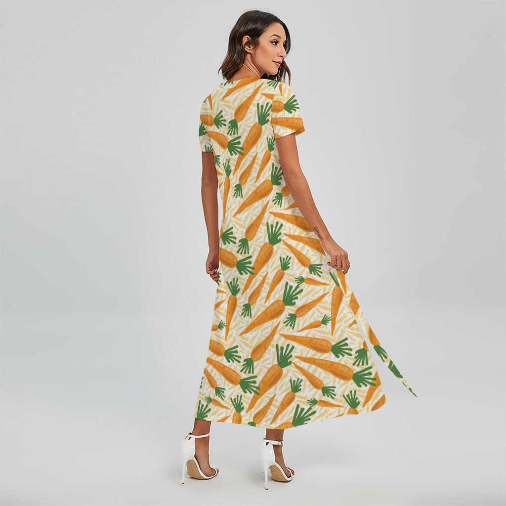 Orange Carrot Pattern Print Short Sleeve Maxi Dress