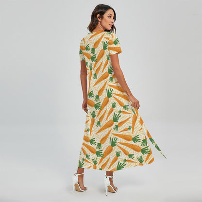 Orange Carrot Pattern Print Short Sleeve Maxi Dress