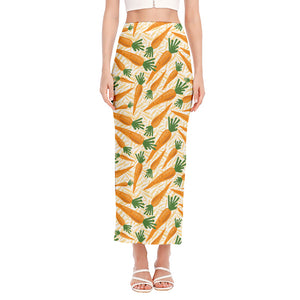 Orange Carrot Pattern Print Side Slit Maxi Skirt