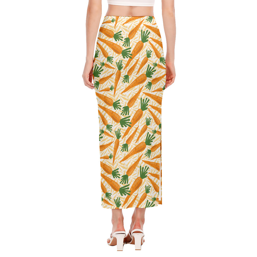 Orange Carrot Pattern Print Side Slit Maxi Skirt