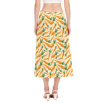 Orange Carrot Pattern Print Side Slit Midi Skirt